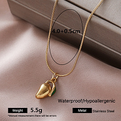 Mango Collier vintage pour femme, pendentif rond en acier inoxydable émaillé et chaîne serpent, or, verte, mangue, 304 pouce (15.75 cm)