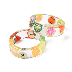 Mixed Color Transparent Resin Fruit Finger Ring for Women, Mixed Color, US Size 5 3/4(16.3mm)