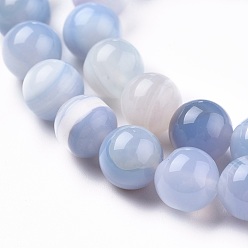 Pale Turquoise Natural Striped Agate/Banded Agate Beads Strands, Dyed & Heated, Round, Pale Turquoise, 10mm, Hole: 1.4mm, about 37pcs/strand, 15 inch(38cm)