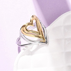 Сердце 304 открытые манжеты из нержавеющей стали для женщин, золотой & нержавеющая сталь, сердце, 20x17 мм, размер США 8 3/4 (18.7 мм)