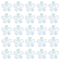 Ярко-Розовый 50 шт. прозрачных гальванических стеклянных шариков, 5-патальный цветок, ярко-розовый, 10~11x4~4.5 мм, отверстие : 1.2~1.4 мм