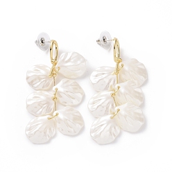 White Acrylic Imitation Shell Dangle Earrings, Alloy Drop Earrings with 925 Sterling Silver Pins for Women, White, 58mm, Pin: 0.8mm