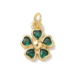 Зеленый Латунные микро проложить кубического циркония подвески, , стойки покрытие, долговечный, без кадмия и без свинца, реальный 18 k позолоченный, зелёные, 13.5x11x3 мм, отверстие : 3.5 мм