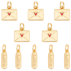 Настоящее золото 18K 10шт. 2 стили, подвески из латуни с гальваническим покрытием и соединительным кольцом, с эмалью, конверт/овал, долговечный, реальный 18 k позолоченный, без кадмия и без свинца, реальный 18 k позолоченный, 10.5~14x4~11x1.5~2 мм, отверстие : 3~3.5 мм, 5 шт / стиль