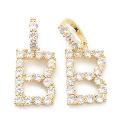 Letter B Латунные микропаве прозрачные подвески с фианитом, реальный 18 k позолоченный, буквы, letter.b, 19~22.5x10.5~20x2.5 мм, отверстие : 9.5x6 мм