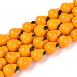Оранжевый Бусины лэмпворк , грушевые обереги, оранжевые, 14~15x11.5~12x11.5~12 мм, отверстие : 0.9~1.2 мм, около 20 шт / нитка, 11.22~11.42'' (28.5~29 см)