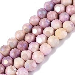 Сливовый Нити из непрозрачных стеклянных бусин с эффектом омбре, окрашенные методом гальванического покрытия., круглые, с покрытием AB цвета, граненый(6 граненый), слива, 8~8.5 мм, отверстие : 1~1.2 мм, около 47~48 шт / нитка, 14.17~14.76 дюйм (36~37.5 см)