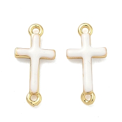 Белый Латунные эмалированные религиозные кресты-подвески, реальный 18 k позолоченный, без кадмия и без свинца, стойки покрытие, долговечный, белые, 17x8.5x2 мм, отверстие : 1.2 мм
