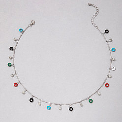 Платина Сплав кристалл горный хрусталь эмаль красочный пончик кисточка бар звено цепи ожерелья для женщин, платина, 15.75 дюйм (40 см)