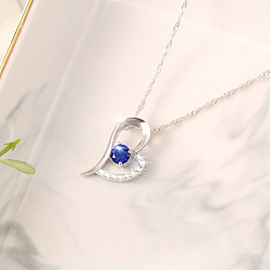 Сердце Ожерелья с подвесками из цинкового сплава с кубическим цирконием среднего синего цвета для женщин, платина, сердце, 17.72 дюйм (45 см)