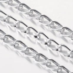 Silver Silver Color Aluminum Twisted Chains Curb Chains, Unwelded, Link: 5mm wide, 9mm long, 1.5mm thick