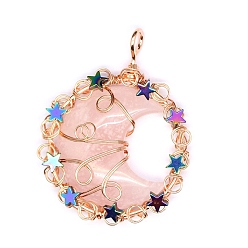 Розовый Кварц Подвески из натуральной проволоки из розового кварца, луна, 56x42 мм