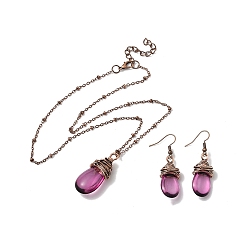 Красная Медь Комплекты из ожерелий и висячих серег из сплава со слезинками, Красная медь, 450 мм