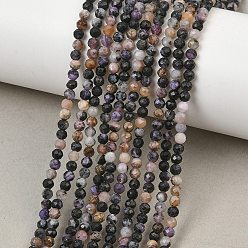 Charoit Naturperlen Stränge charoite, facettiert, Runde, 3~3.5 mm, Bohrung: 0.7 mm, ca. 128 Stk. / Strang, 15.43'' (39.2 cm)