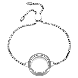 Нержавеющая Сталь Цвет Браслеты-слайдеры из нержавеющей стали, с медальонами-амулетами, плоско-круглые, цвет нержавеющей стали, 11 дюйм (28 см)