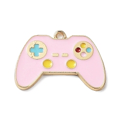 Pink Подвески из эмали и сплава, золотой свет, геймпад очарование, розовые, 18x26x1.5 мм, отверстие : 1.6 мм