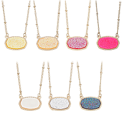 (52) Непрозрачная лаванда 7шт. 7 цвета, подвески из сплава и смолы для женщин, овальные, золотые, разноцветные, 17.72 дюйм (45 см), 1 шт / стиль