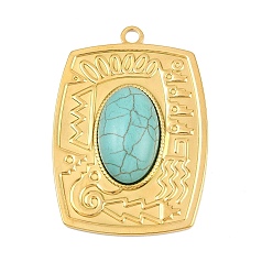 Rectangle Богемный стиль 304 нержавеющая сталь с крупными подвесками из синтетической бирюзы, золотые, прямоугольные, 54.5x38x7 мм, отверстие : 3.5 мм