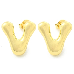 Letter V Серьги из латуни с покрытием стойки, без кадмия и без свинца, долговечный, серьги, алфавит, реальный 18 k позолоченный, Буква V, 14x14 мм