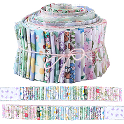 Mixed Color Flower Pattern Cotton Quilting Stripss Fabric, Patchwork Fabric for DIY Craft Sewing, Mixed Color, 1000x65x0.1mm, about 40pcs/set