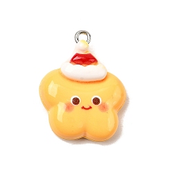 Звезда Рождественские подвески из непрозрачной смолы, с железной платиной петлей, звезда, 26x20x8 мм, отверстие : 2 мм