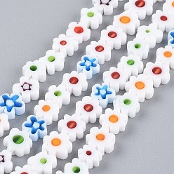 Белый Бусины ручной работы из стекла миллефиори, изготовленные методом лампового выдувания., цветок, белые, 6.4~9x3.2 мм, отверстие : 1 мм, около 53~56 шт / нитка, 15.75'' (40 см)
