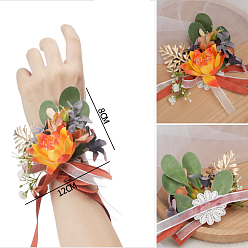 Темно-Оранжевый Корсаж на запястье из шелковой ткани с имитацией цветка, ручной цветок для невесты или подружки невесты, свадьба, партийные украшения, темно-оранжевый, 120x80 мм