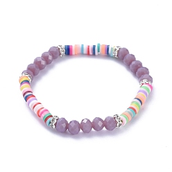 Темно-синий  Шифер Дети растягивают браслеты, с бисером из полимерной глины хэйси, граненые стеклянные бусины и латунные бусины со стразами, темно-синий, внутренний диаметр: 1-7/8 дюйм (4.7 см)