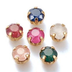 (52) Непрозрачная лаванда Шить на горный хрусталь, стиль мокко, стекло горный хрусталь, с золотыми тонами латунных зубьев, аксессуары для одежды, квадратный, разноцветные, 7x7x5 мм, отверстие : 1 мм, длина диагонали: 7 мм