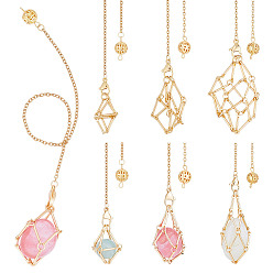 Золотой 6 шт. 3 стили 304 цепочка из нержавеющей стали макраме мешочек пустой держатель для камней маятники для биолокации, золотые, 222~250 мм, отверстие : 2.5 мм, 2 шт / стиль