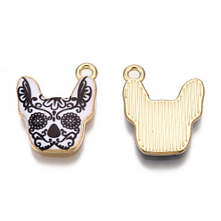 Кокосово-Коричневый Стойки обшивки сплава эмали подвески, без кадмия, без никеля и без свинца, золотой свет, собака, кокосового коричневый, 19x15x2 мм, отверстие : 1.6 мм
