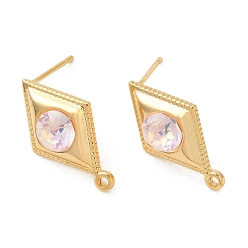 Бледно-Розовый Находка для стеклянной серьги-гвоздика, ромб, с латунной фурнитурой , без никеля , реальный 18 k позолоченный, розовый жемчуг, 20x12 мм, отверстие : 1.2 мм, штифты : 1 мм