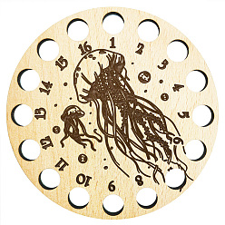 Jellyfish 16-позиционные деревянные лотки для хранения ниток для вышивания, держатель-органайзер для катушек с нитками, вырезанный лазером, медуза, 100x3 мм, отверстие : 10 мм