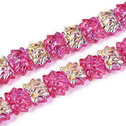Фуксиновый Гальваническое покрытие, прозрачные стеклянные бусины, нити, лотос, с половиным покрытием, с покрытием AB цвета, красно-фиолетовые, 9.5~10x13.5~14x6.5~7 мм, отверстие : 1 мм, около 70 шт / нитка, 25.59 дюйм (65 см)