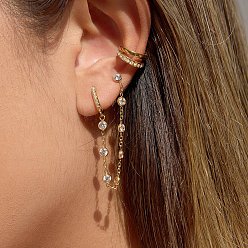 Кристалл 304 из нержавеющей стали горный хрусталь серьги обруча, с плоскими круглыми серьгами-гвоздиками с кисточками, золотые, кристалл, 95x12 мм