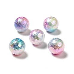 Разноцветный УФ-покрытие непрозрачные радужные переливающиеся акриловые бусины, текстурированная круглая, красочный, 15~16x15 мм, отверстие : 2 мм