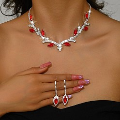 Гиацинт Комплект из висячих серег-гвоздиков и ожерелий с подвесками в виде листьев из латуни и страз для женщин, гиацинт, 327 мм