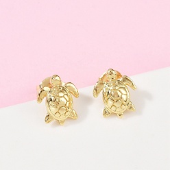 Настоящее золото 18K Латунь серьги, черепаха, реальный 18 k позолоченный, 8.5x7.5 мм