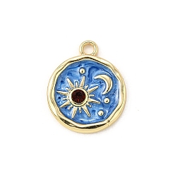 Васильковый Подвески из эмали и сплава, плоский круглый с подвесками в виде солнца и луны, со стразами, золотые, васильковый, 20.5x17x3 мм, отверстие : 2 мм