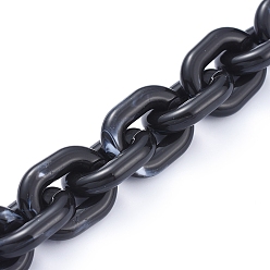 Black Transparent Acrylic Handmade Cable Chain, Oval, Black, 23.5x18x5mm, about 39.37 inch(1m)/strand