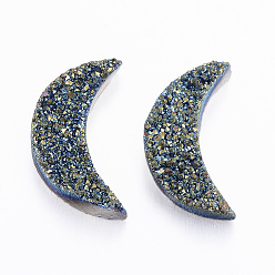 Prussian Blue Moon Electroplate Natural Druzy Crystal Cabochons, Prussian Blue, 25~28x14~16x6~7mm