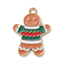 Gingerbread Man Подвески из эмали и сплава, рождественские темы амулеты, золотые, Колобок, 25.5x18.5x1.2 мм, отверстие : 2 мм