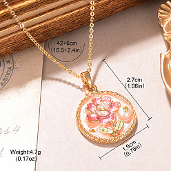 Ярко-Розовый Цепочка из латуни с эмалированным сплавом и подвеской из натурального жемчуга, золотые, ярко-розовый, 16.54 дюйм (42 см), Кулон : 27x19 мм