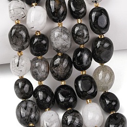 Кварц Турмалинизации  Натуральные турмализированные кварцевые бусинки, самородки, упавший камень, с бисером, 12~20x9~15x7~15 мм, отверстие : 1 мм, около 21~24 шт / нитка, 15.35''~15.75'' (39~40 см)