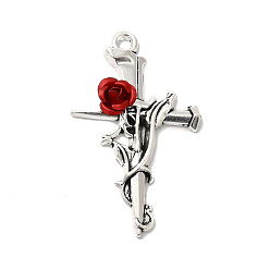 Античное Серебро Подвески из сплава , крестик, античное серебро, 38x23x5.5 мм, отверстие : 2 мм