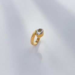 Oval 304 кольца из нержавеющей стали с кубическим цирконием, реальный 18 k позолоченный, овальные, размер США 8 (18.1 мм)