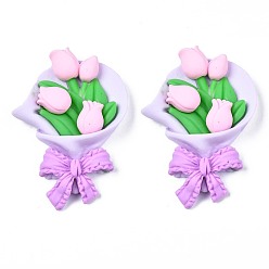 Pink Opaque Resin Cabochons, Tulip/Flower Bouquet, Pink, 60x41.5x13mm
