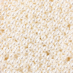 Кремово-белый Имитация жемчуга акриловые, окрашенные, круглые, кремово-белые, 4x3.5 мм, отверстие : 1 мм, 3000 шт