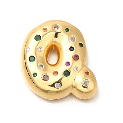 Letter Q Латуни циркония кубической подвески, без кадмия, без никеля и без свинца, подвески с буквой az~z, реальный 18 k позолоченный, Буква Q, 29x27.5x7 мм, отверстие : 5x2.5 мм