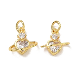 Oro Latón pavimenta encantos de circonita cúbica transparente, encantos del corazón, chapado en rack, larga duración plateado, sin plomo y cadmio, dorado, 12x11.5x5 mm, agujero: 3 mm